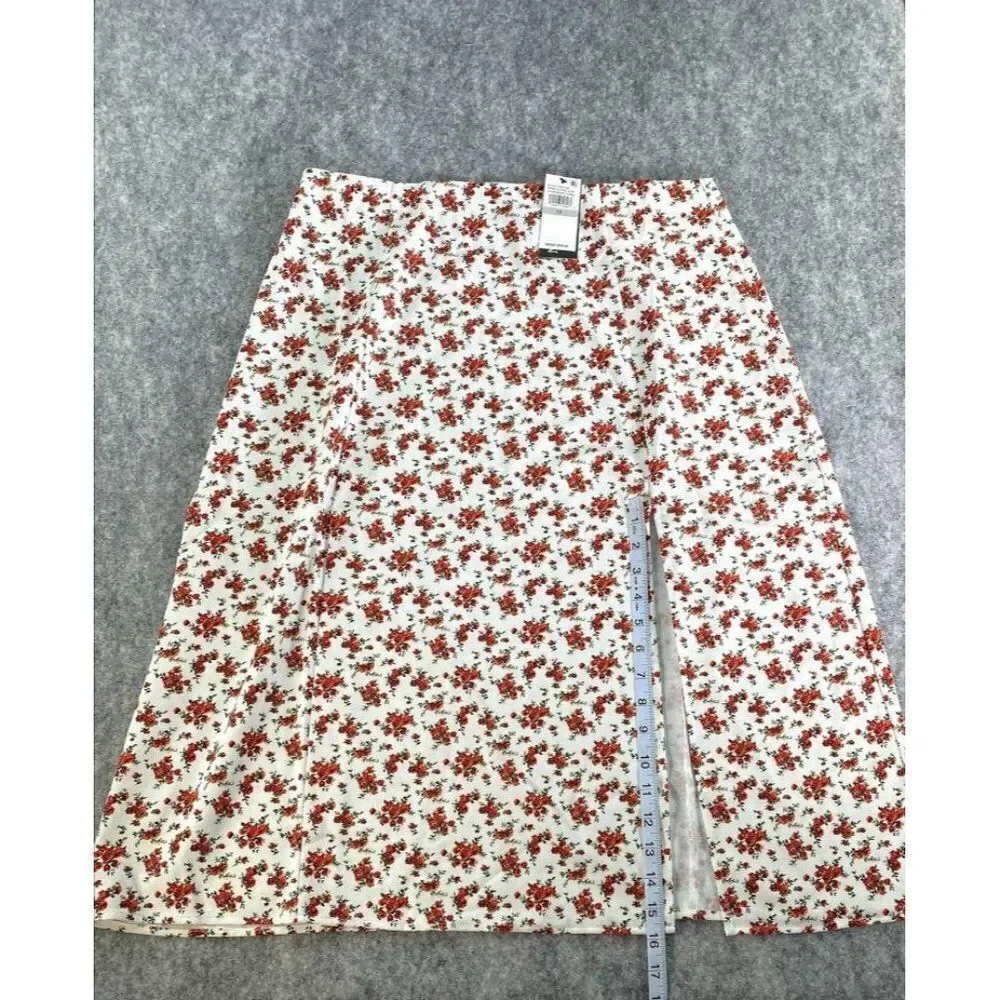Danielle‎ Bernstein White Red Floral MIdi Slip Skirt Sz 1x NEW